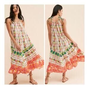 Anthropologie X Floe Gertrude Cotton Floral Flounce Hem Midi Sundress - Small